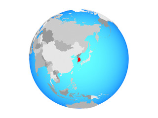 South Korea on blue political globe. 3D illustration isolated on white background.