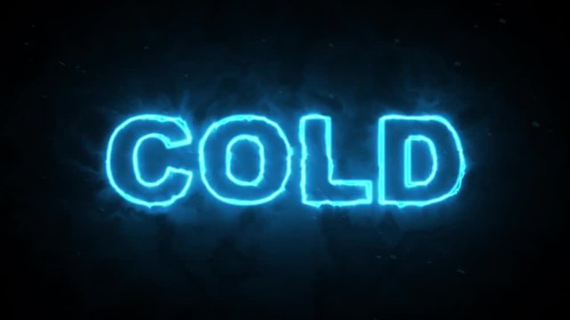 Cold word text outline glowing on dark background animation