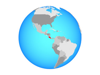 Costa Rica on blue political globe. 3D illustration isolated on white background.
