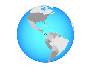 Fototapeta na wymiar Panama on blue political globe. 3D illustration isolated on white background.