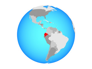 Ecuador on blue political globe. 3D illustration isolated on white background.