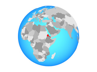Eritrea on blue political globe. 3D illustration isolated on white background.