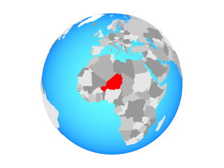 Niger on blue political globe. 3D illustration isolated on white background.