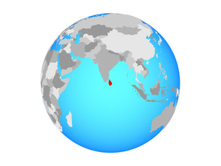 Sri Lanka on blue political globe. 3D illustration isolated on white background.