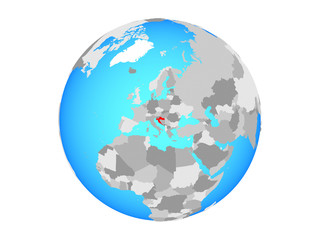 Croatia on blue political globe. 3D illustration isolated on white background.