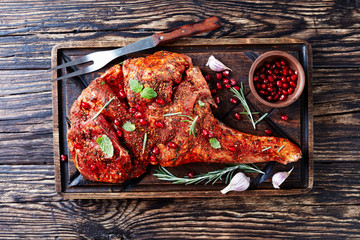 overhead view of raw whole lamb leg © myviewpoint