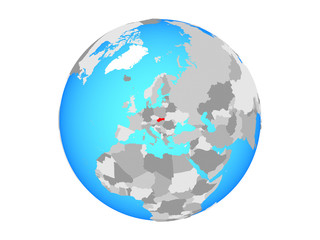 Slovakia on blue political globe. 3D illustration isolated on white background.