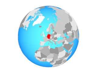 Germany on blue political globe. 3D illustration isolated on white background.