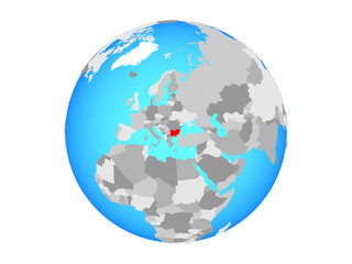 Bulgaria on blue political globe. 3D illustration isolated on white background.