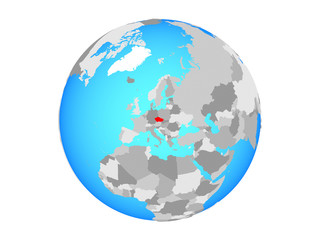 Czech republic on blue political globe. 3D illustration isolated on white background.
