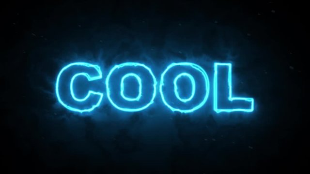 Cold word text outline glowing on dark background animation