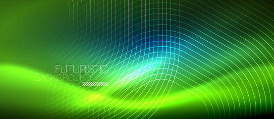 Neon glowing lines, magic energy space light concept, abstract background wallpaper design