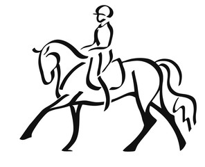 A logo of a dressage horse and rider.