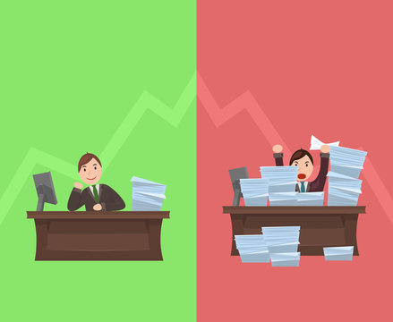 Illustrations of workload workers with schedule in flat style.  Vector element for articles, banners and your design.