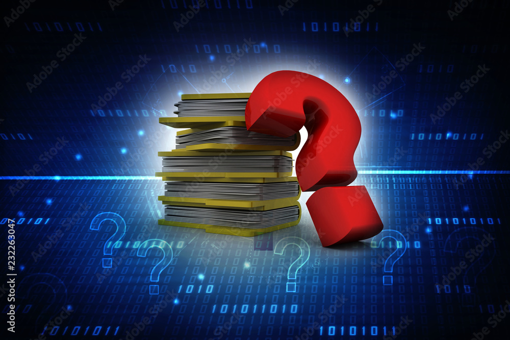Poster 3d rendering file folder with question symbol