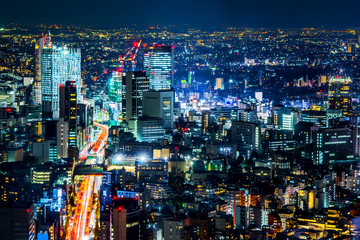 tokyo tower and city skyline under blue night