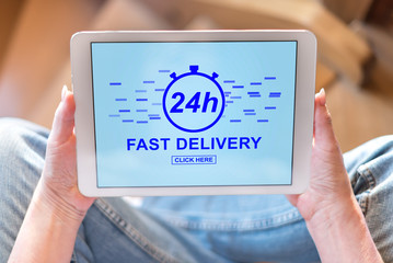 Fast delivery concept on a tablet