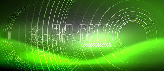 Neon circles abstract background, shiny lines