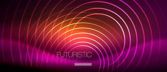 Neon glowing techno lines, hi-tech futuristic abstract background template with square shapes