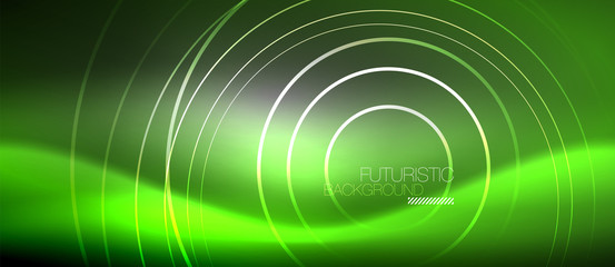 Neon circles abstract background, shiny lines