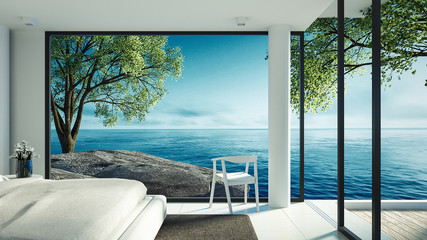 Beach bedroom interior - Modern & Luxury in vacation / 3D render image
