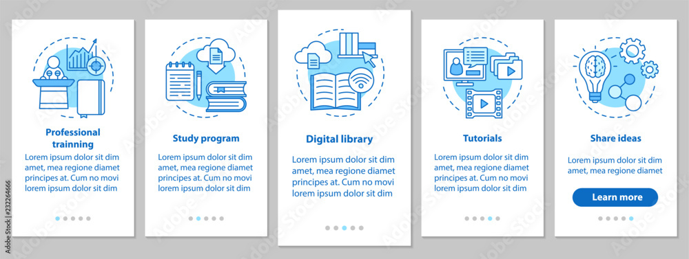 Poster interactive training onboarding mobile app page screen with line