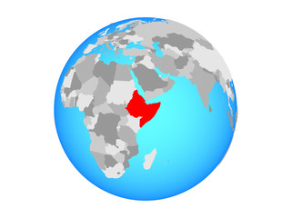 Horn of Africa on blue political globe. 3D illustration isolated on white background.