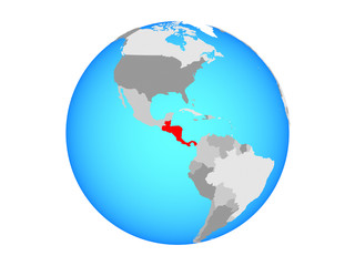 Fototapeta na wymiar Central America on blue political globe. 3D illustration isolated on white background.