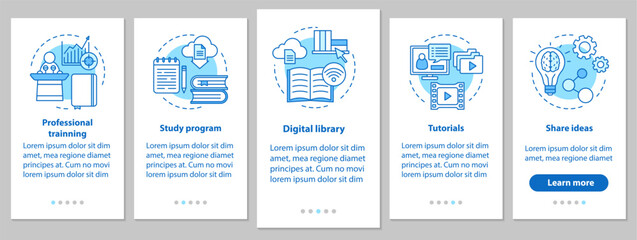 Interactive training onboarding mobile app page screen with line