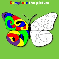 Complete the picture Education logic game for preschool kids. Vector Illustration