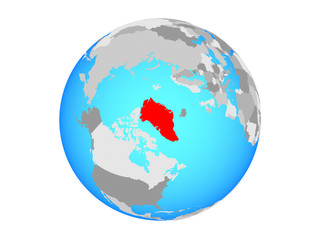 Greenland on blue political globe. 3D illustration isolated on white background.