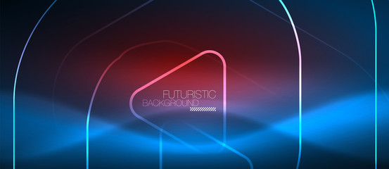 Neon glowing techno lines, hi-tech futuristic abstract background template with geometric shapes