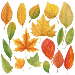 Hand-drawn autumn foliage. Watercolor and pencils. Seamless pattern autumn leaves lovely print for wrapping paper, postcard, fabric, background.