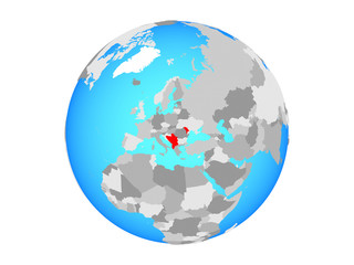 CEFTA countries on blue political globe. 3D illustration isolated on white background.