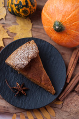 Autumn homemade pumpkin pie, pumpkin, cinnamon, anis stars