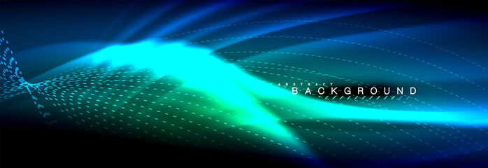 Liquid neon flowing waves, glowing light lines background