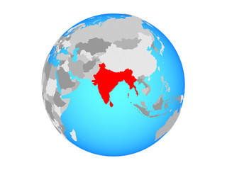 BIMSTEC memeber states on blue political globe. 3D illustration isolated on white background.