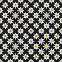 Seamless vintage star flower pattern. Gold and black abstract geometric background.