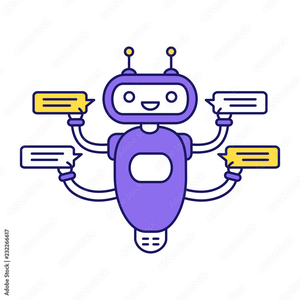 Poster chatbot with four speech bubbles color icon