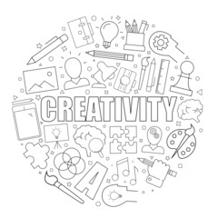 Creativity background from line icon. Linear vector pattern. Vector illustration