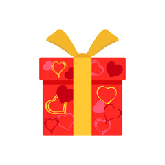 Gift box illustrated hearts. Abstract concept, icon. Vector illustration on white background.
