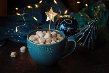 Winter hot drink with marshmallows.