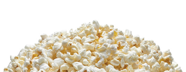 popcorn pile or heap isolated on white background - obrazy, fototapety, plakaty