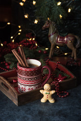 Hot tea with christmas decoration