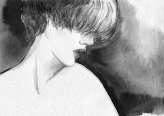 beautiful woman. fashion illustration. watercolor painting
