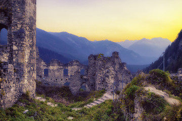 The ruins of Ehrenberg Castle at the Highline179 Suspension bridge near Reutte, Austria