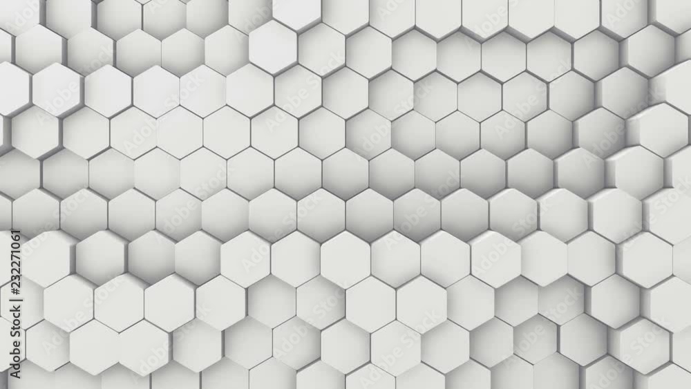 Wall mural abstract hexagon geometric intro. animated surface loop footage. light bright and clean hexagonal gr