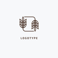 Vector stock logo, abstract nature sign. Illustration design of elegant, premium and royal logotype bakery, bread, agroculture, grain, millet, field, flour. Vector icon of gold ear.