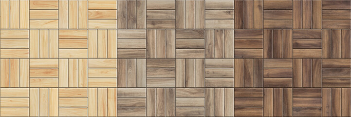 Set of high resolution seamless textures of wooden parquet. Checkered patterns
