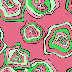 Wavy Distorted Rounds. Seamless Pattern with Deformed Circles. Hand Drawn Abstract Background. Vector Psychedelic Illustration with Colorful Spots. Wave Seamless Pattern for Fabric, Textile, Wrapping.